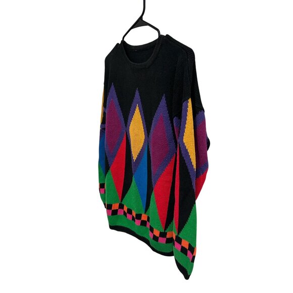 VTG Geometric Pullover Sweater Multicolor Crewneck Long Sleeve Artsy Eclectic - Picture 2 of 7